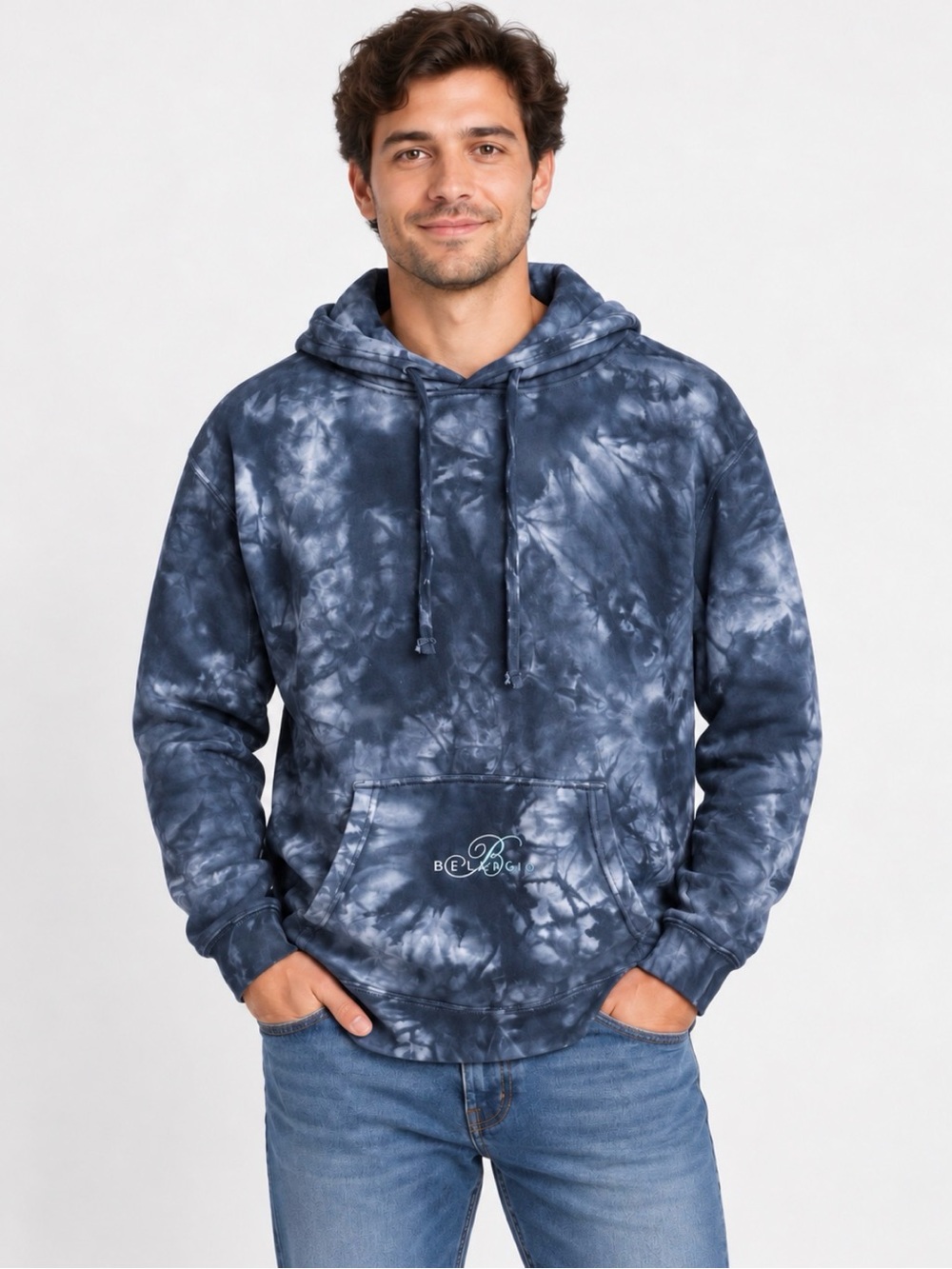 Bellagio Las Vegas Hotel Blue Tie Dye Hoodie Long Sleeve Sweatshirt Size L